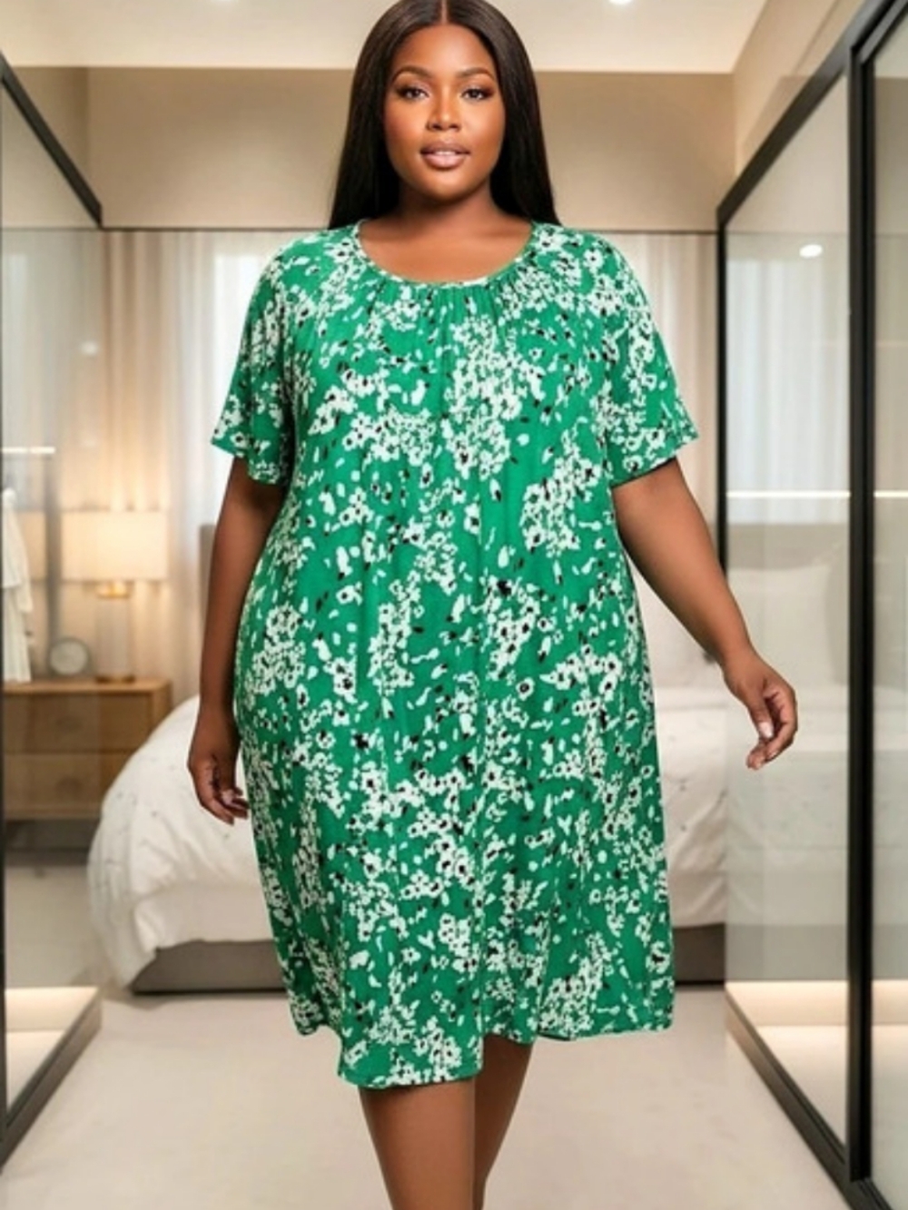 Simply Vera Vera Wang Floral Pocket Sleepshirt Nightgown Green White L (EUC)